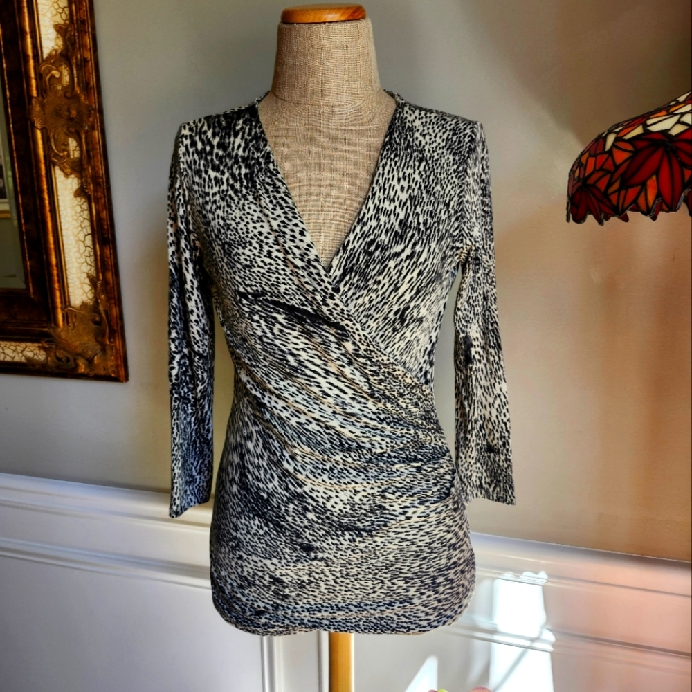 Lightweight animal print surplus wrap sweater